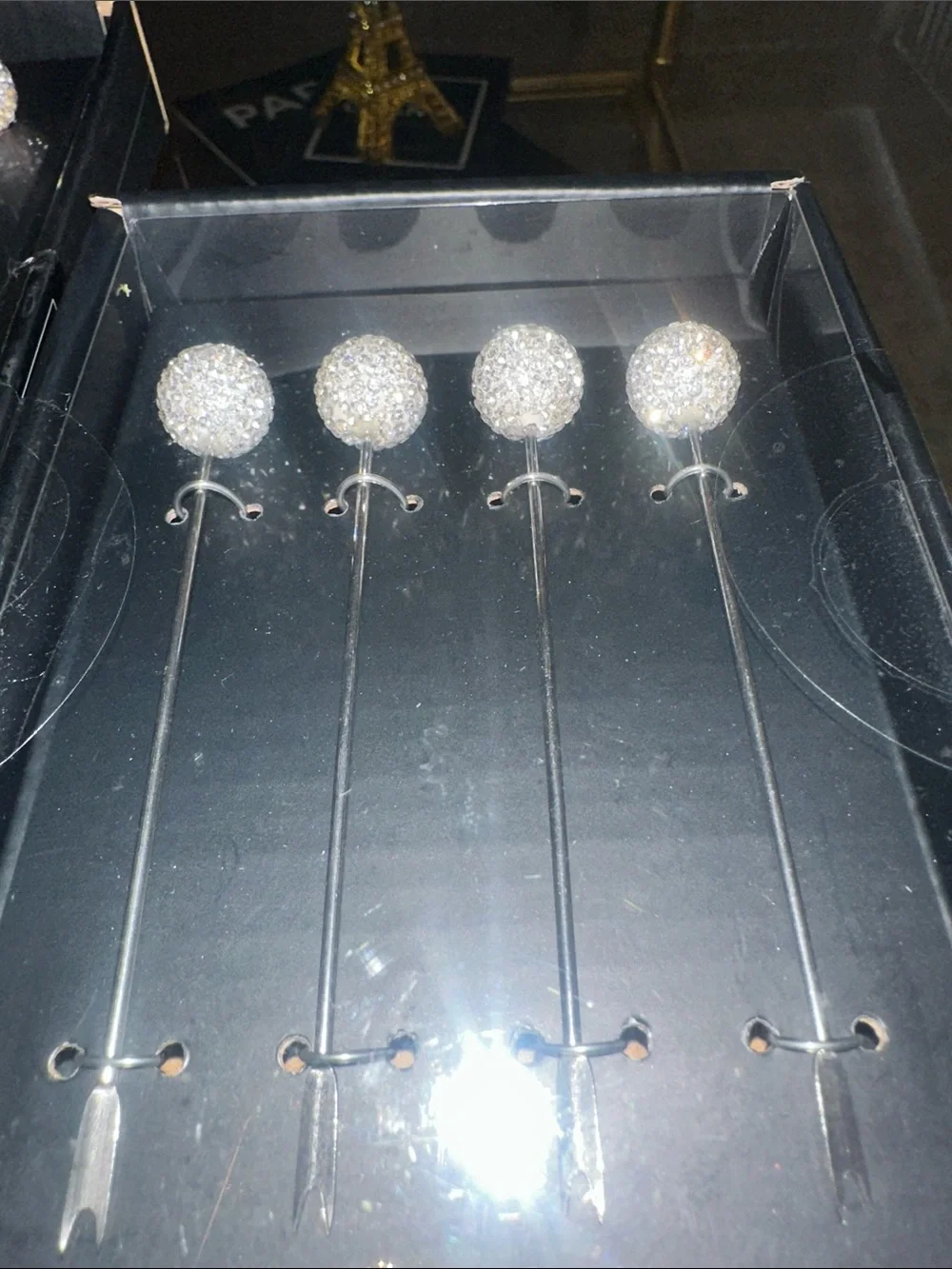Silver Glitter Ball Cocktail Picks - Set of 8